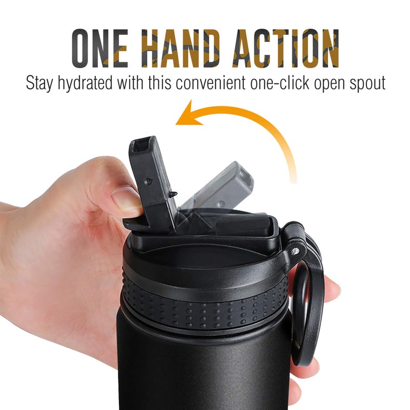 Life's Easy Stainless Steel Insulated Water Bottle - Sports Water Bottle w/Loop Handle Bionic Silicone Straw Lid - Vacuum Flask for Hot & Cold Drinks - Great for School & More (Pineapple Black,18 oz) - Image 3